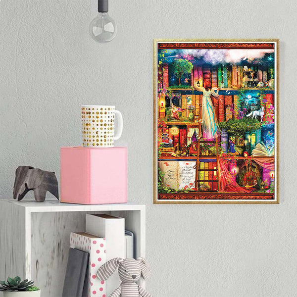 Diamond painting fantasy bookshelf, 3D cross stitch, home decoration gift