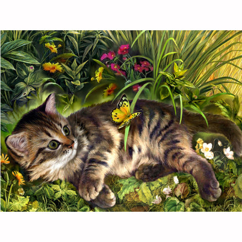 Handmade Diamond Painting Cross Stitch Lying Cat Home Decoration